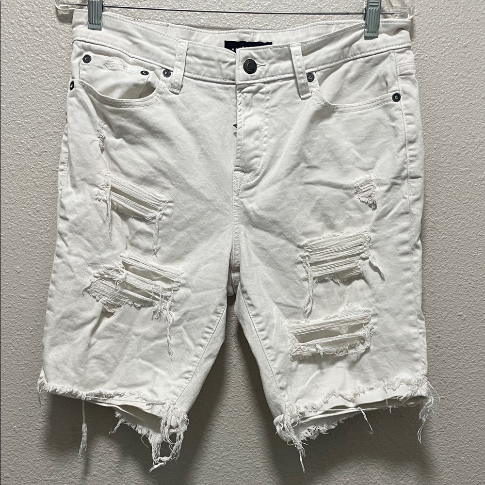 Aeropostale White Distressed Jean Shorts